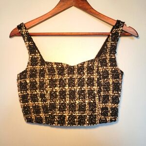 Abercrombie & Fitch‎ Tweed Crop Tank Top Sweetheart Neckline Black Plaid Sz S